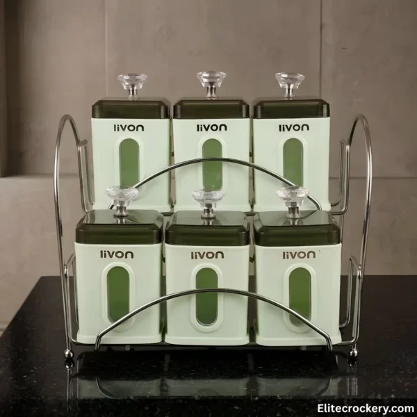 Livon kitchen canister set on black surface