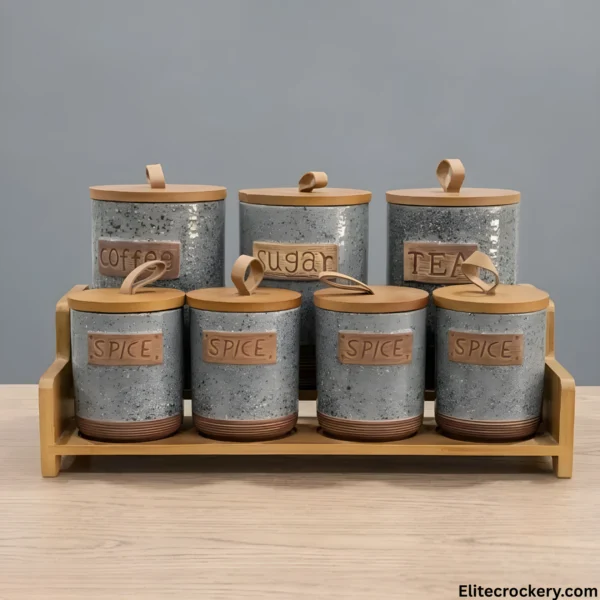 Kitchen Storage Set Kitchen canister set with wooden stand