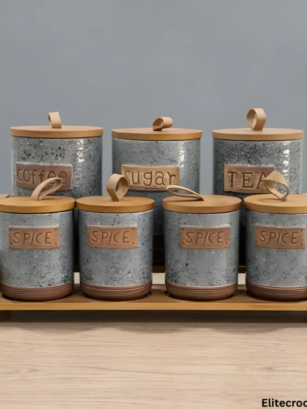 Kitchen Storage Set Kitchen canister set with wooden stand