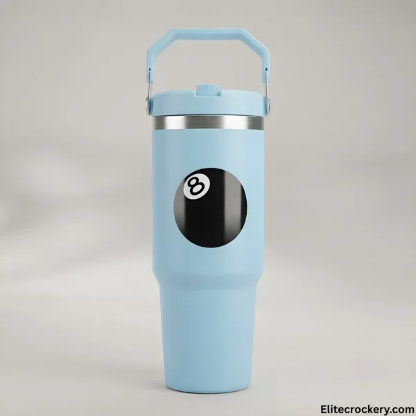 Light blue kids tumbler with 8-ball design