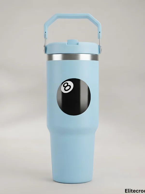Light blue kids tumbler with 8-ball design