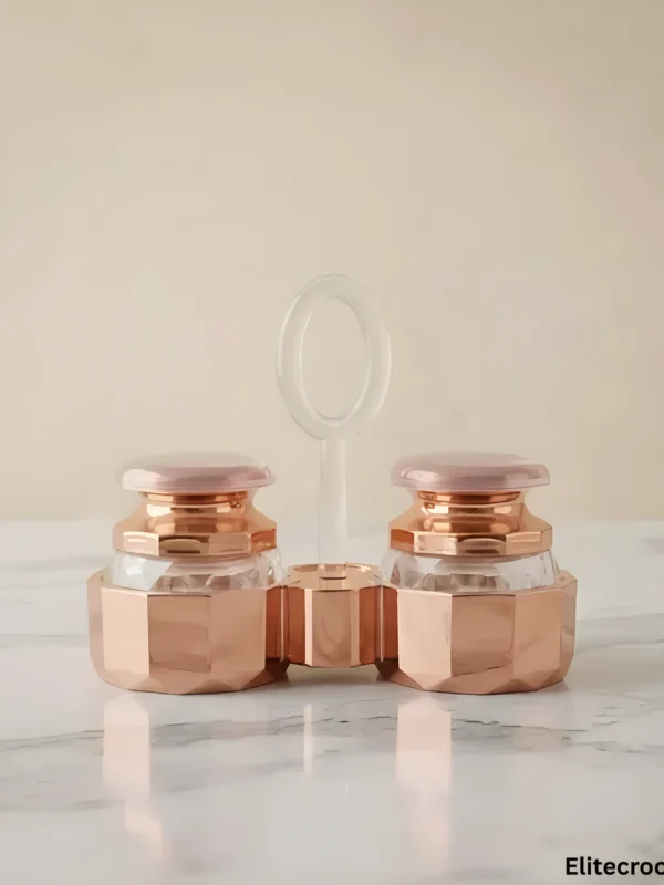 Rose Gold Salt and Pepper Set Salt and Pepper Shaker Set in rose gold on marble tabletop