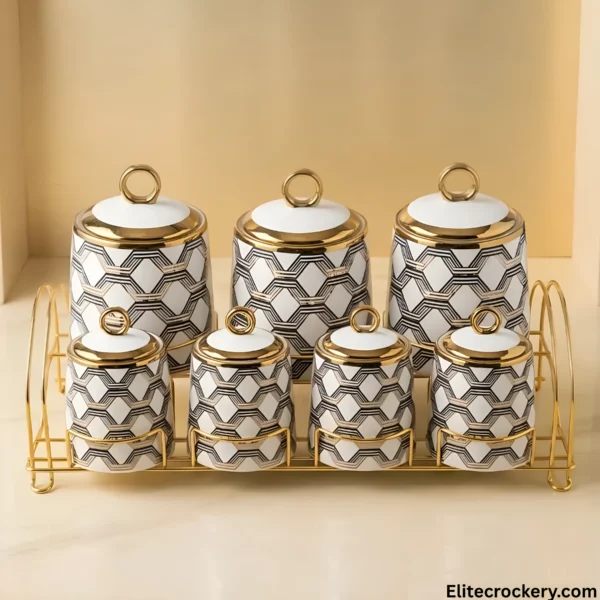 Luxury spice canister set against a golden background
