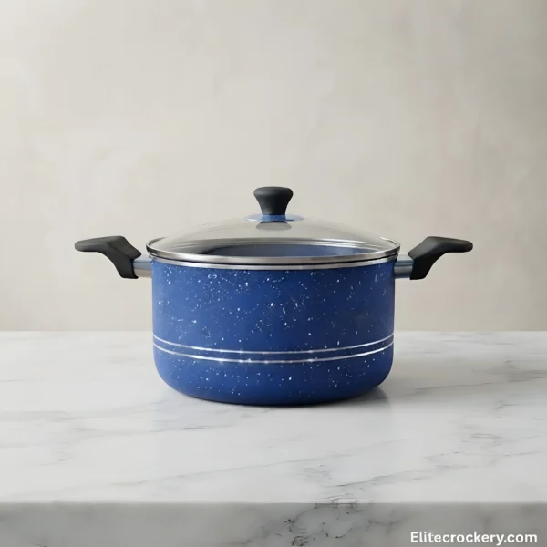SK Super Non Stick Medium Pot Non-stick cooking pot top view showing glass lid and steam vent.