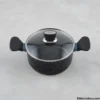 SK Non Stick Pot Top View Overhead view of SK non stick cooking pot with glass lid