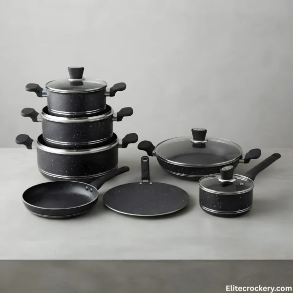SK 16 Piece Non Stick Cookware Set Complete SK non stick cookware set 16 piece with pots, wok, tawa, saucepan, and frypan
