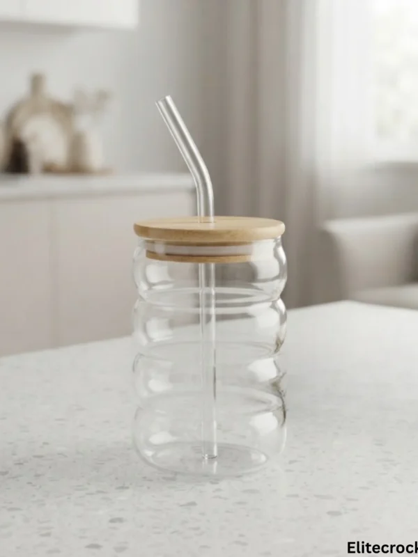 Rippled Glass Tumbler with Bamboo Lid | Price in Pakistan