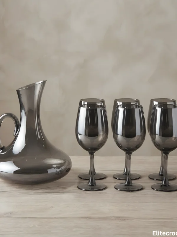 Smoky Glass Water Set Smoky Glass Water Set with Jug and 6 Stemmed Glasses