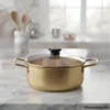 Close-up of 20cm golden serving pot with glass lid