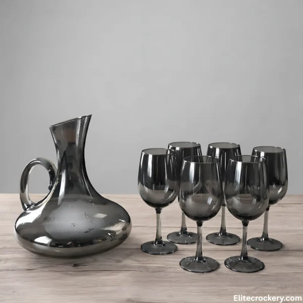 Full 7 Piece Smoky Glass Water Set Display