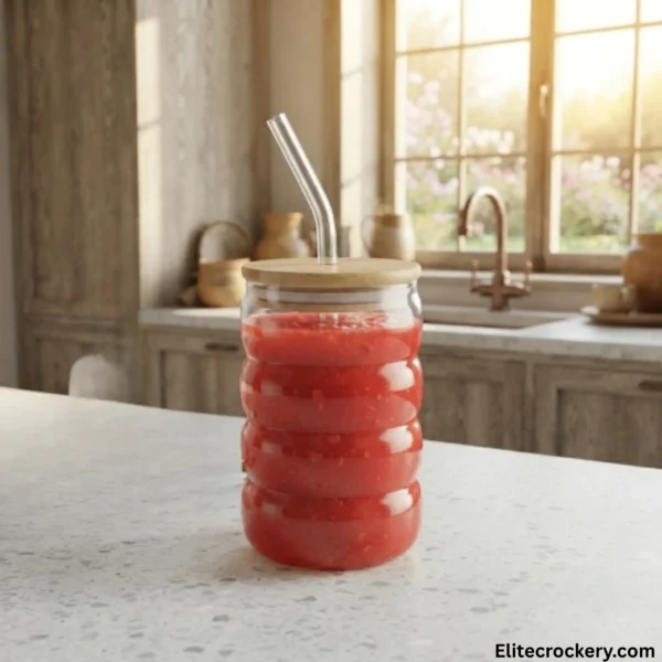 Rippled glass tumbler filled with drink