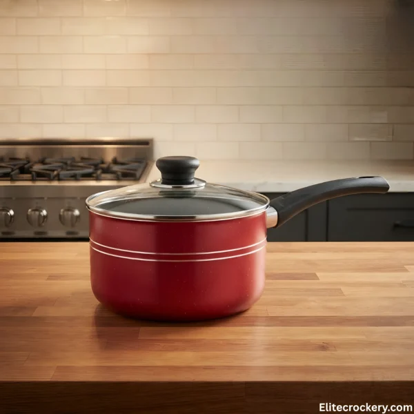Chef Stylish Saucepan Glass Lid Chef Stylish Non Stick Saucepan with Tempered Glass Lid Metallic Red