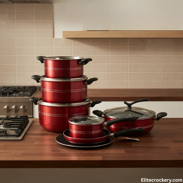 Chef Stylish Cookware Set Stack Chef Stylish Non Stick Cookware Set Full Collection Metallic Red