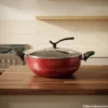 Chef Stylish Wok Karahi Chef Stylish Non Stick Wok Karahi with Glass Lid Metallic Red