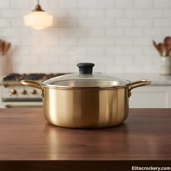 Golden Serving Pot 22cm Golden Serving Pot 22cm on Wooden Kitchen Counter