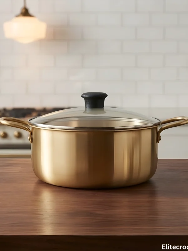 Golden Serving Pot 22cm on Wooden Kitchen Counter