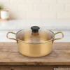 Golden Serving Dish 22cm 22cm Golden Serving Pot on Wooden Dining Table