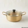 Golden Serveware Dish 22cm Golden Serving Pot 22cm Angle View White Surface