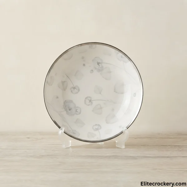 Elegant Bone China Deep Serving Plate Elegant bone dinner set deep plate displayed on acrylic stand