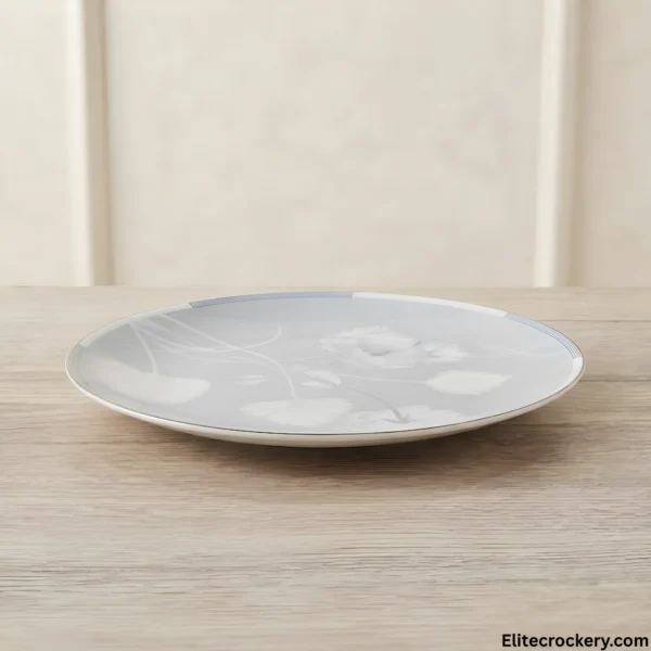 Elegant Porcelain Dinner Plate Side View Elegant bone dinner set deep plate displayed on acrylic stand