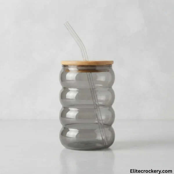 Grey rippled glass sipper studio view
