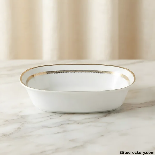Parsachi Oval Serving Dish Parsachi Oval Porcelain Serving Bowl with Gold Rim