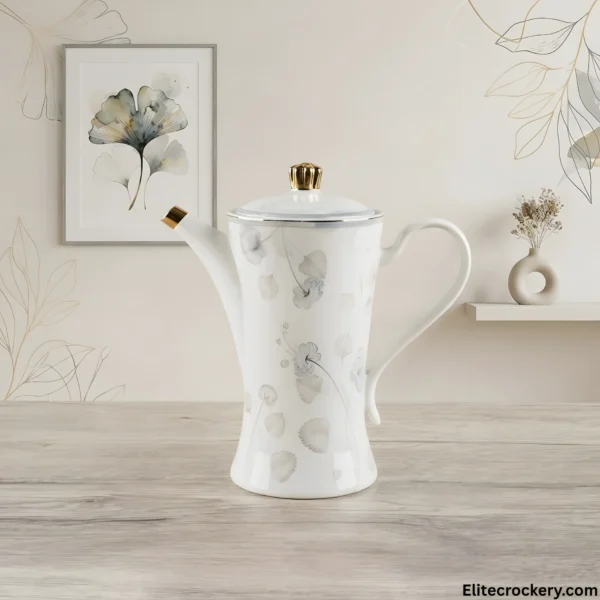 Elegant Porcelain Teapot Gold Knob Tall porcelain teapot with gold knob from Elegant bone dinner 61 piece set