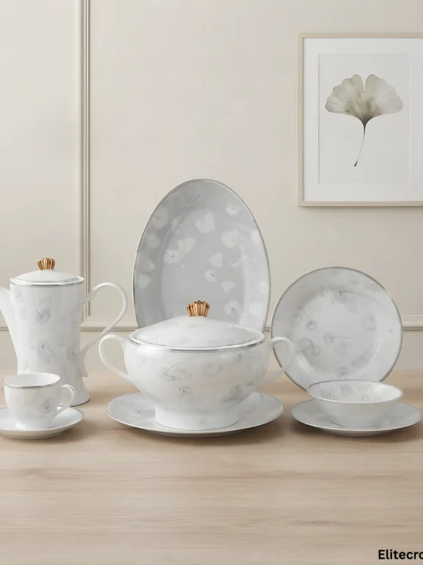 Elegant bone dinner 61 piece set complete crockery arrangement