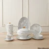 Elegant Bone China Luxury Tableware Layout Luxury layout of Elegant bone dinner 61 piece set on wooden table