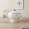 Elegant Bone China Soup Tureen Gold Knob Covered bone porcelain soup tureen with gold knob from Elegant bone dinner 61 piece set