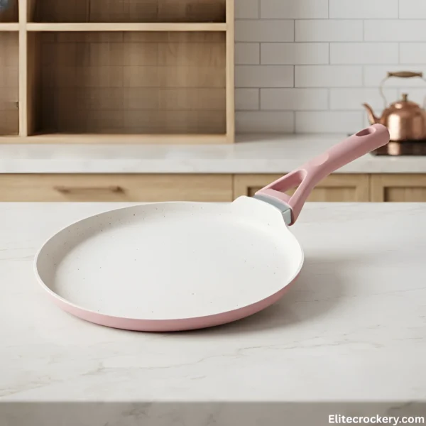 SK kitchen set pink non stick tawa pan on marble counter