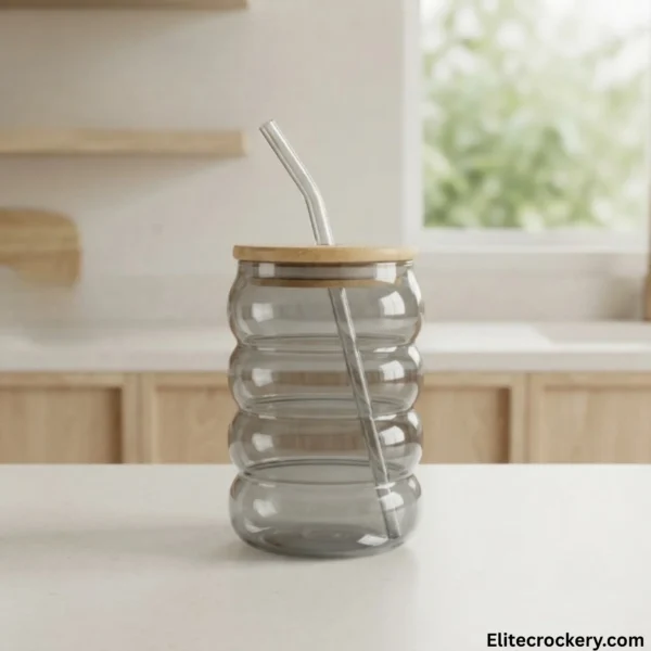 Empty rippled glass sipper on marble