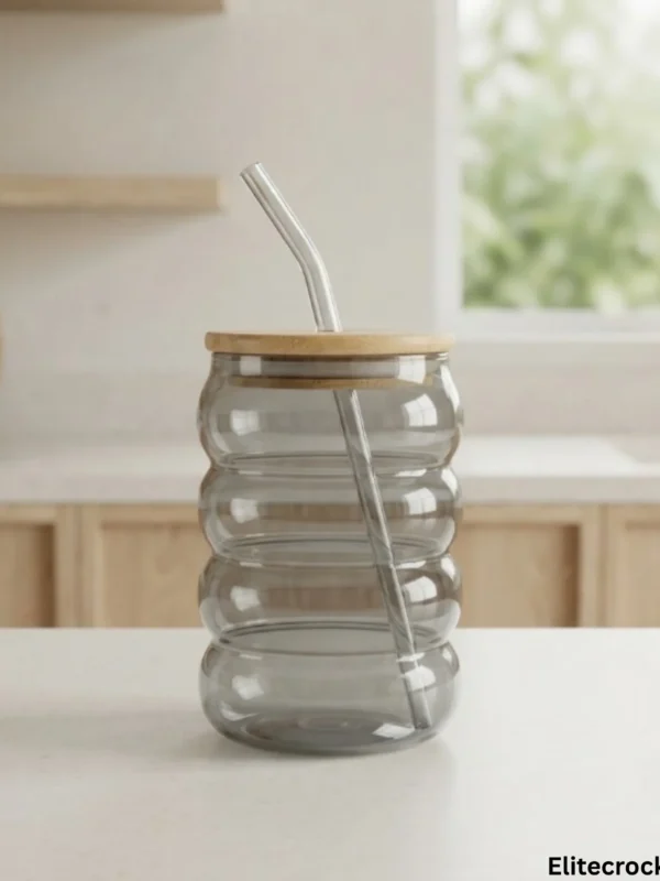 Empty rippled glass sipper on marble