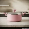 SK kitchen set large pink cooking pot with glass lid