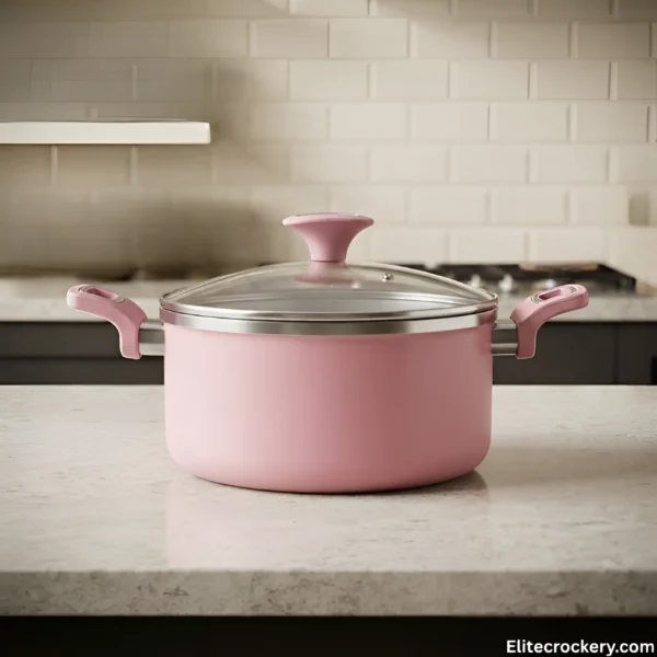 SK kitchen set large pink cooking pot with glass lid