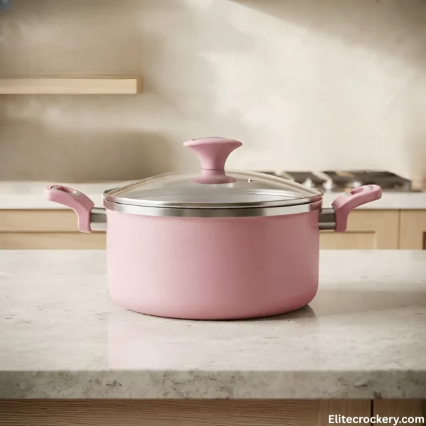 Medium pink SK non stick casserole pot with handles