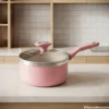 SK kitchen set pink non stick saucepan with long handle and lid