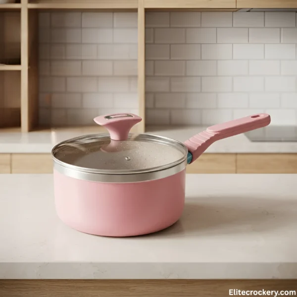 SK kitchen set pink non stick saucepan with long handle and lid