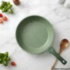 Top down view of Prestige green non stick frying pan