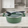 Green Prestige non stick cooking pot with glass lid and spoon