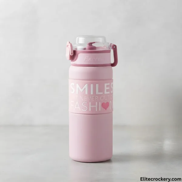 Pink character sipper bottle with heart design