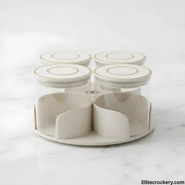 Rotating Canister Set Rotating spice canister set on marble