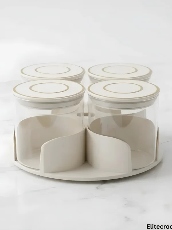 Rotating Canister Set Rotating spice canister set on marble