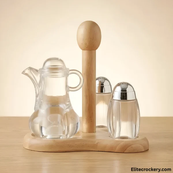 Luxury Oil and Vinegar Dispenser Set close up view on wooden surface