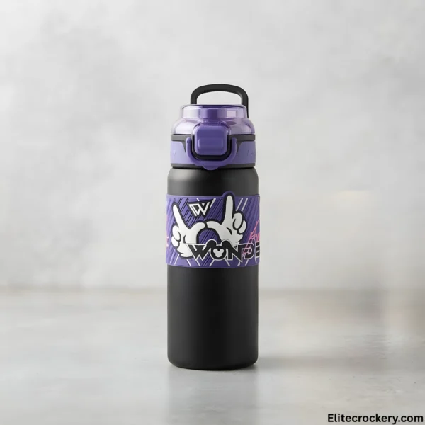 Black character sipper bottle with unique design
