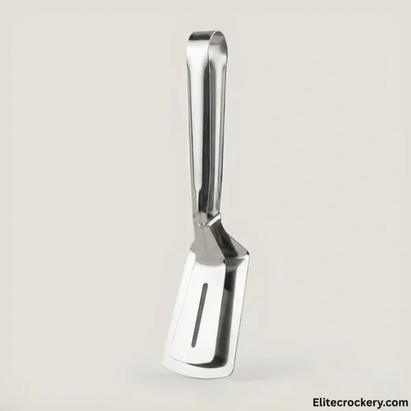 Silver premium serving tongs on light background