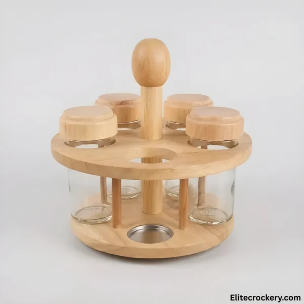 Rotating Spice Rack Rotating Wooden Spice Jar Set against a clean studio background