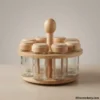 Natural Wood Spice Set Complete Wooden Spice Jar Set with clear glass jars and wooden lids