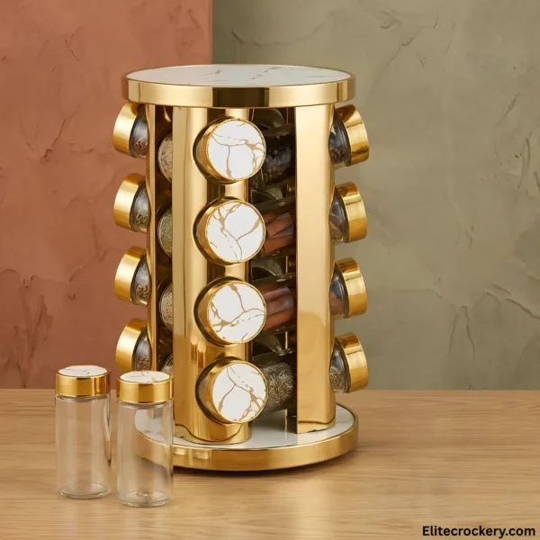 Rotating spice rack organizer with marble top