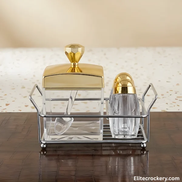 Luxury Crystal Salt and Pepper Shaker Set with gold accents